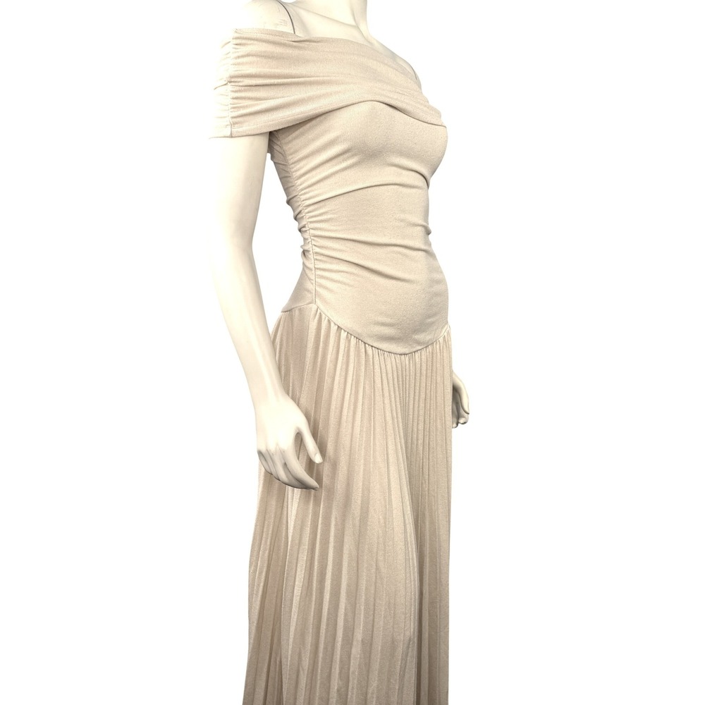 Lioness Off Shoulder Pleated Maxi Dress Women Cream Ruched Bodice Grecian Gown
